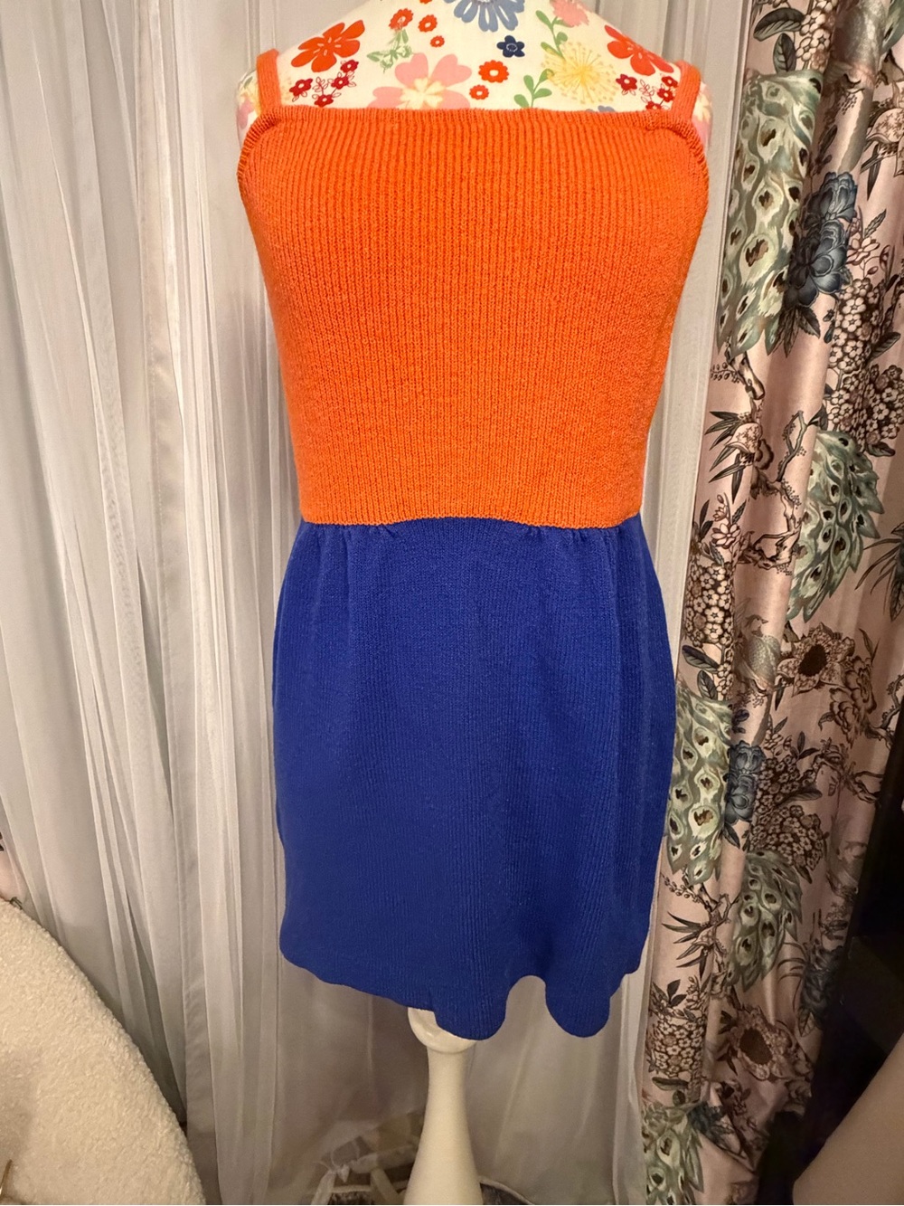 Sleeveless Colorblock Knit Mini Dress in Orange and Blue